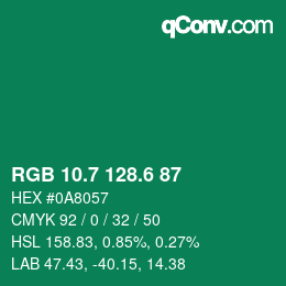 カラーコード: RGB 10.7 128.6 87 | qconv.com