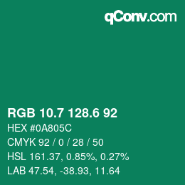 カラーコード: RGB 10.7 128.6 92 | qconv.com