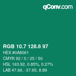 カラーコード: RGB 10.7 128.6 97 | qconv.com