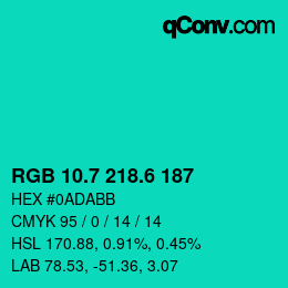 カラーコード: RGB 10.7 218.6 187 | qconv.com