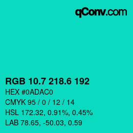 カラーコード: RGB 10.7 218.6 192 | qconv.com