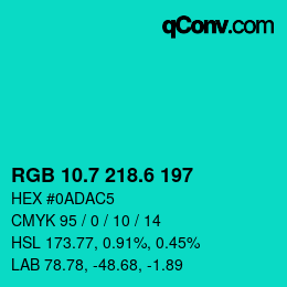 カラーコード: RGB 10.7 218.6 197 | qconv.com