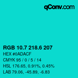 カラーコード: RGB 10.7 218.6 207 | qconv.com