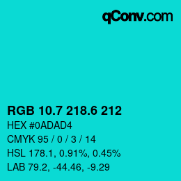 カラーコード: RGB 10.7 218.6 212 | qconv.com