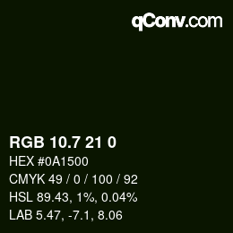 カラーコード: RGB 10.7 21 0 | qconv.com