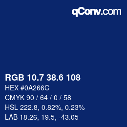 カラーコード: RGB 10.7 38.6 108 | qconv.com