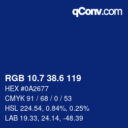 カラーコード: RGB 10.7 38.6 119 | qconv.com
