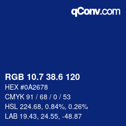 カラーコード: RGB 10.7 38.6 120 | qconv.com