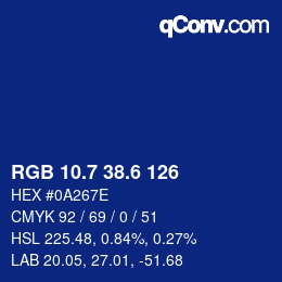カラーコード: RGB 10.7 38.6 126 | qconv.com