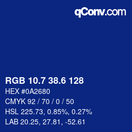カラーコード: RGB 10.7 38.6 128 | qconv.com
