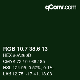 カラーコード: RGB 10.7 38.6 13 | qconv.com