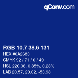 カラーコード: RGB 10.7 38.6 131 | qconv.com