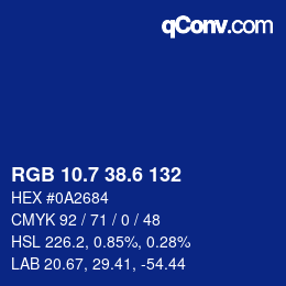 カラーコード: RGB 10.7 38.6 132 | qconv.com