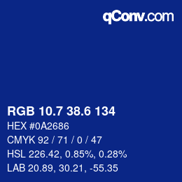 カラーコード: RGB 10.7 38.6 134 | qconv.com