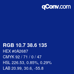 カラーコード: RGB 10.7 38.6 135 | qconv.com