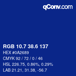 カラーコード: RGB 10.7 38.6 137 | qconv.com