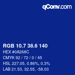 カラーコード: RGB 10.7 38.6 140 | qconv.com
