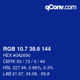 カラーコード: RGB 10.7 38.6 144 | qconv.com