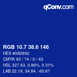 カラーコード: RGB 10.7 38.6 146 | qconv.com
