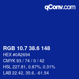 カラーコード: RGB 10.7 38.6 148 | qconv.com