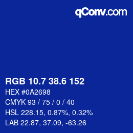 カラーコード: RGB 10.7 38.6 152 | qconv.com