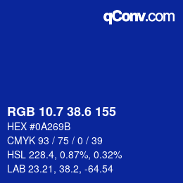 カラーコード: RGB 10.7 38.6 155 | qconv.com
