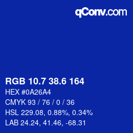 カラーコード: RGB 10.7 38.6 164 | qconv.com