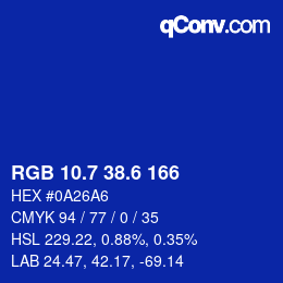 カラーコード: RGB 10.7 38.6 166 | qconv.com
