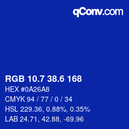 カラーコード: RGB 10.7 38.6 168 | qconv.com