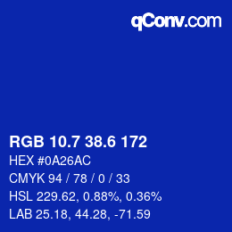 カラーコード: RGB 10.7 38.6 172 | qconv.com
