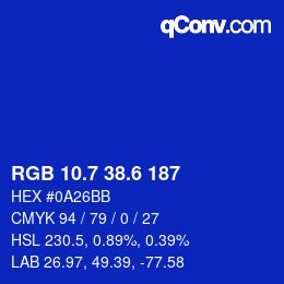 カラーコード: RGB 10.7 38.6 187 | qconv.com