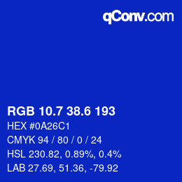 カラーコード: RGB 10.7 38.6 193 | qconv.com