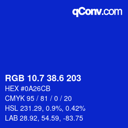 カラーコード: RGB 10.7 38.6 203 | qconv.com