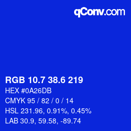 カラーコード: RGB 10.7 38.6 219 | qconv.com