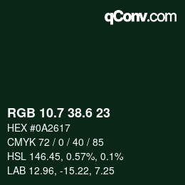 カラーコード: RGB 10.7 38.6 23 | qconv.com