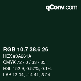 カラーコード: RGB 10.7 38.6 26 | qconv.com