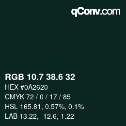 カラーコード: RGB 10.7 38.6 32 | qconv.com