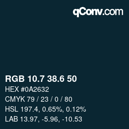 カラーコード: RGB 10.7 38.6 50 | qconv.com