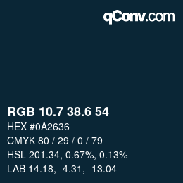カラーコード: RGB 10.7 38.6 54 | qconv.com