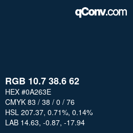 カラーコード: RGB 10.7 38.6 62 | qconv.com