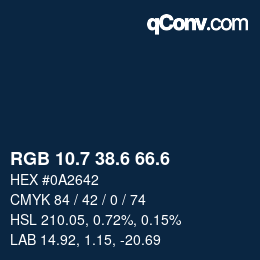 カラーコード: RGB 10.7 38.6 66.6 | qconv.com