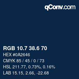 カラーコード: RGB 10.7 38.6 70 | qconv.com
