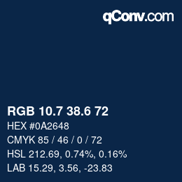 カラーコード: RGB 10.7 38.6 72 | qconv.com