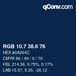 カラーコード: RGB 10.7 38.6 76 | qconv.com