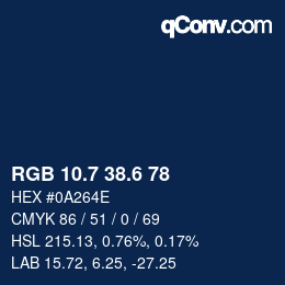 カラーコード: RGB 10.7 38.6 78 | qconv.com