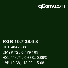 カラーコード: RGB 10.7 38.6 8 | qconv.com
