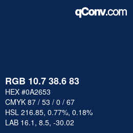 カラーコード: RGB 10.7 38.6 83 | qconv.com