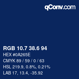 カラーコード: RGB 10.7 38.6 94 | qconv.com