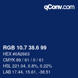 カラーコード: RGB 10.7 38.6 99 | qconv.com