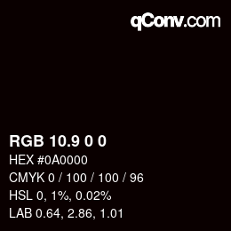 Color code: RGB 10.9 0 0 | qconv.com